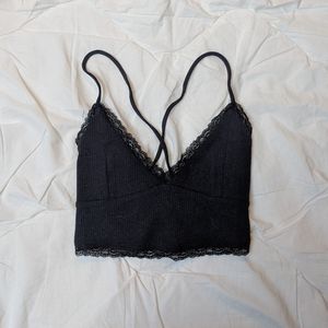 Black ribbed lace up back cami